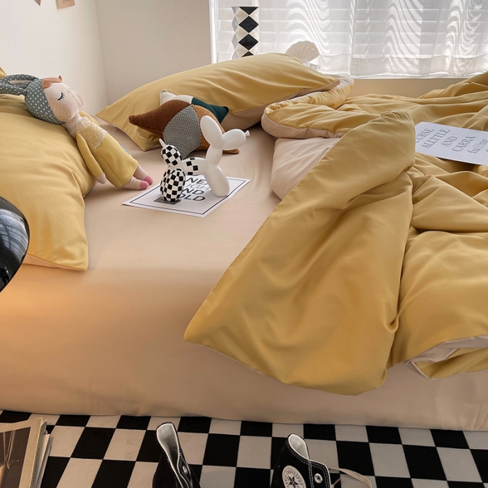 91家纺网 家纺一手货源 找家纺 曼谷家纺 新款ins风双拼小红书同款混搭床上四件套 双拼-炭烤起司