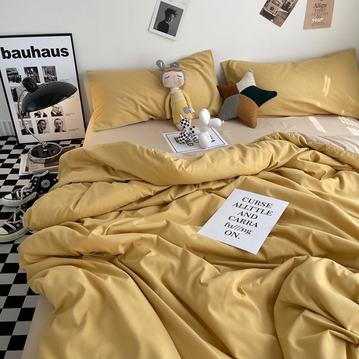 91家纺网 家纺一手货源 找家纺 曼谷家纺 新款ins风双拼小红书同款混搭床上四件套 双拼-炭烤起司