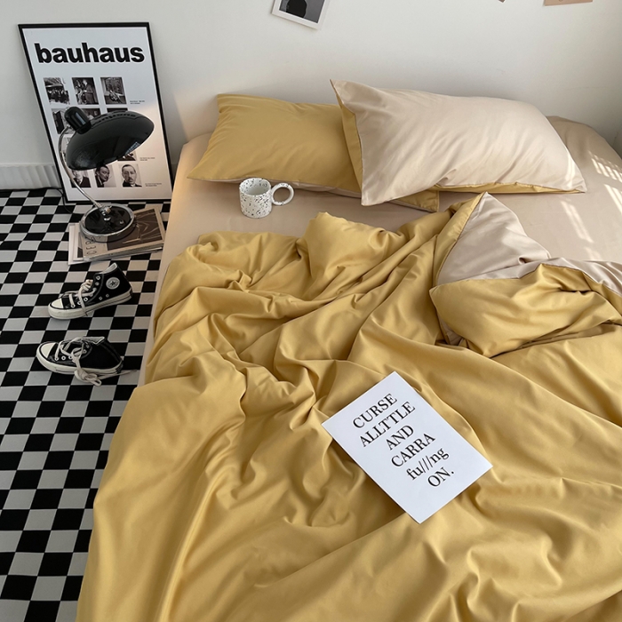 91家纺网 家纺一手货源 找家纺 曼谷家纺 新款ins风双拼小红书同款混搭床上四件套 双拼-炭烤起司