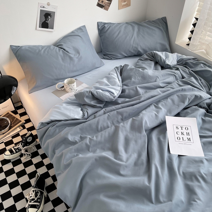 91家纺网 家纺一手货源 找家纺 曼谷家纺 新款ins风双拼小红书同款混搭床上四件套 双拼-月光雾蓝