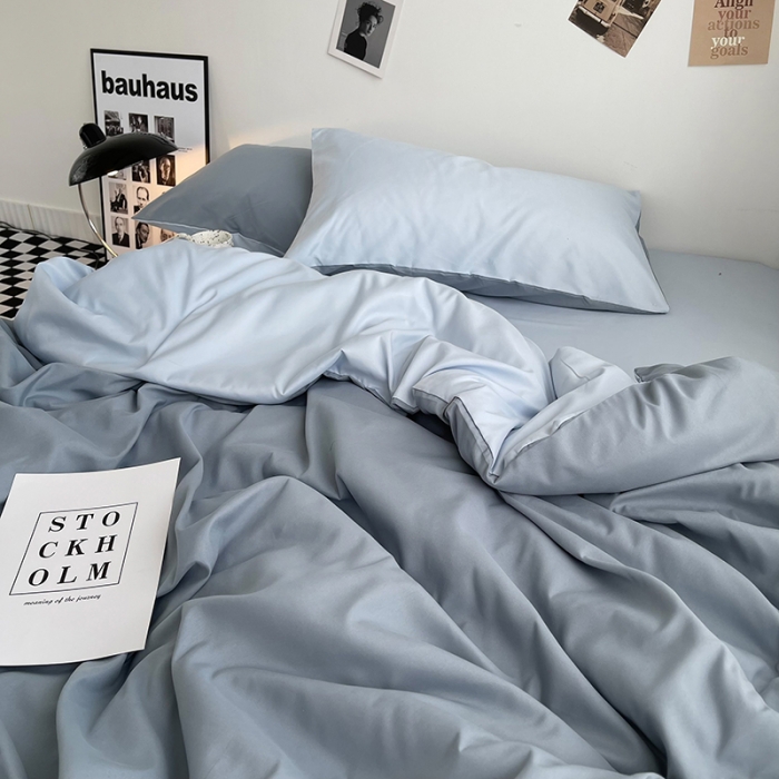 91家纺网 家纺一手货源 找家纺 曼谷家纺 新款ins风双拼小红书同款混搭床上四件套 双拼-月光雾蓝