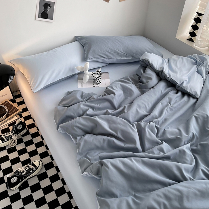 91家纺网 家纺一手货源 找家纺 曼谷家纺 新款ins风双拼小红书同款混搭床上四件套 双拼-月光雾蓝