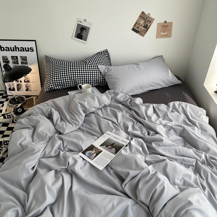 91家纺网 家纺一手货源 找家纺 曼谷家纺 新款ins风双拼小红书同款混搭床上四件套 威尼斯-黑小格