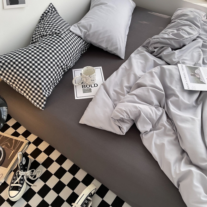 91家纺网 家纺一手货源 找家纺 曼谷家纺 新款ins风双拼小红书同款混搭床上四件套 威尼斯-黑小格