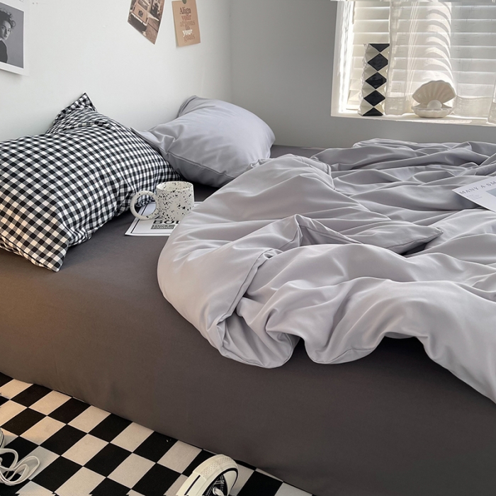 91家纺网 家纺一手货源 找家纺 曼谷家纺 新款ins风双拼小红书同款混搭床上四件套 威尼斯-黑小格