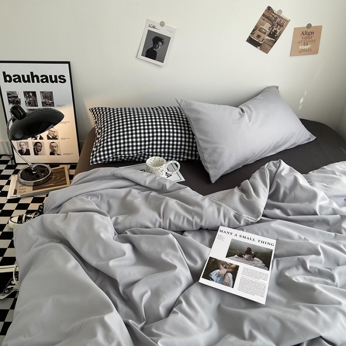 91家纺网 家纺一手货源 找家纺 曼谷家纺 新款ins风双拼小红书同款混搭床上四件套 威尼斯-黑小格