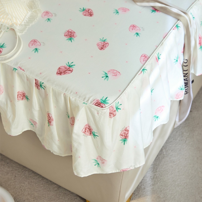 91家纺网 家纺一手货源 找家纺 铭动家纺 2023新款纯棉单层花边床笠 初恋