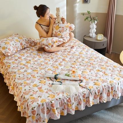 91家纺网 家纺一手货源 找家纺 （总）铭动花边印花全棉大豆纤维单床笠纯棉床裙式夹棉绗缝床笠