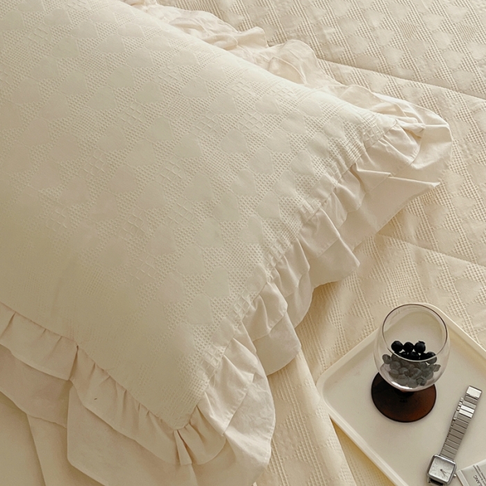 91家纺网 家纺一手货源 找家纺 昔可 2022新款60支水洗棉华夫格夏被 爱心米白