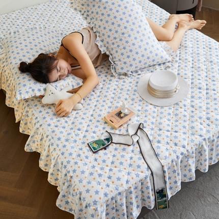 91家纺网 家纺一手货源 找家纺 （总）铭动花边印花全棉大豆纤维单床笠纯棉床裙式夹棉绗缝床笠