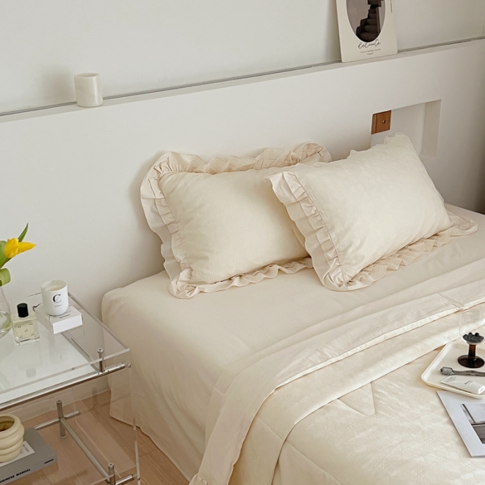 91家纺网 家纺一手货源 找家纺 昔可 2022新款60支水洗棉华夫格夏被 爱心米白