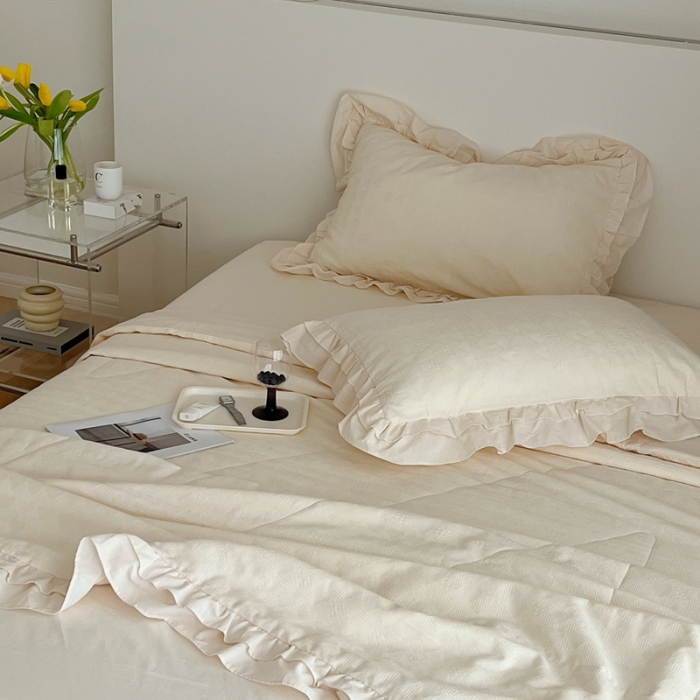 91家纺网 家纺一手货源 找家纺 昔可 2022新款60支水洗棉华夫格夏被 爱心米白