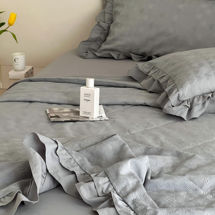 91家纺网 家纺一手货源 找家纺 昔可 2022新款60支水洗棉华夫格夏被 爱心雾霾蓝