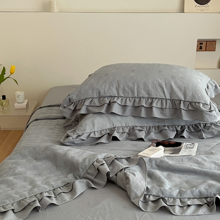 91家纺网 家纺一手货源 找家纺 昔可 2022新款60支水洗棉华夫格夏被 爱心雾霾蓝