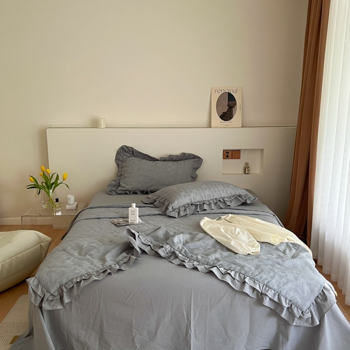 91家纺网 家纺一手货源 找家纺 昔可 2022新款60支水洗棉华夫格夏被 爱心雾霾蓝