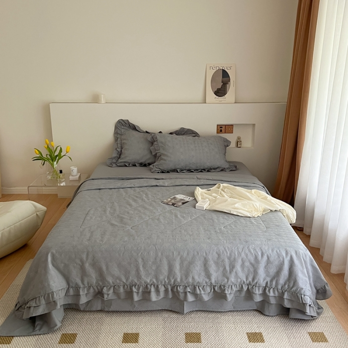 91家纺网 家纺一手货源 找家纺 昔可 2022新款60支水洗棉华夫格夏被 爱心雾霾蓝