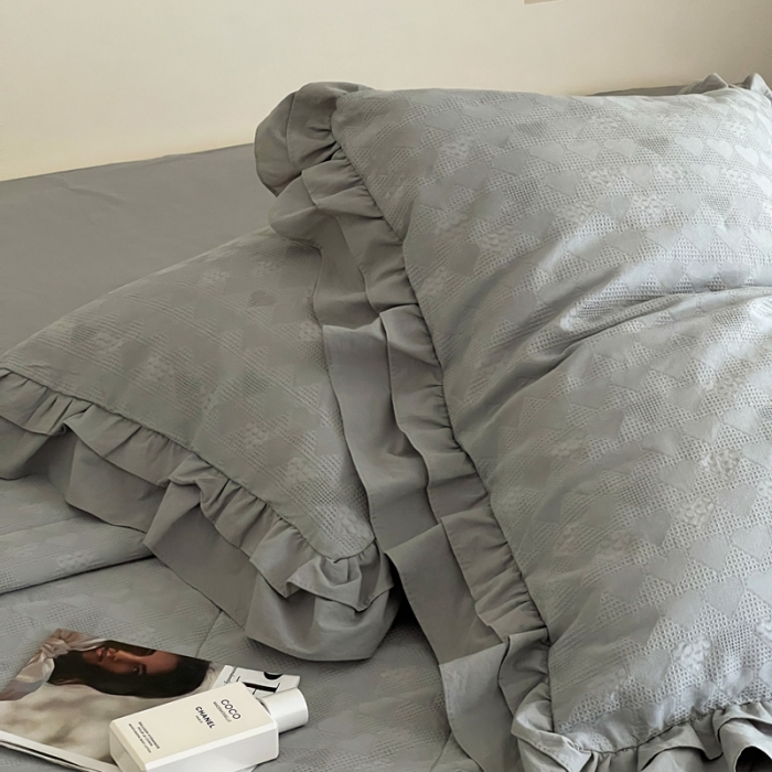 91家纺网 家纺一手货源 找家纺 昔可 2022新款60支水洗棉华夫格夏被 爱心雾霾蓝