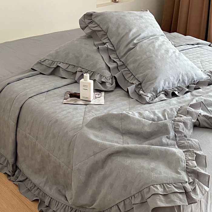 91家纺网 家纺一手货源 找家纺 昔可 2022新款60支水洗棉华夫格夏被 爱心雾霾蓝