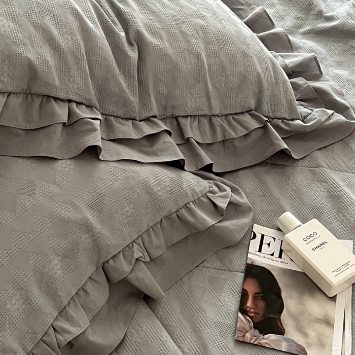 91家纺网 家纺一手货源 找家纺 昔可 2022新款60支水洗棉华夫格夏被 爱心雾霾蓝