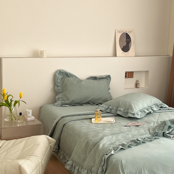 91家纺网 家纺一手货源 找家纺 昔可 2022新款60支水洗棉华夫格夏被 山茶薄荷绿