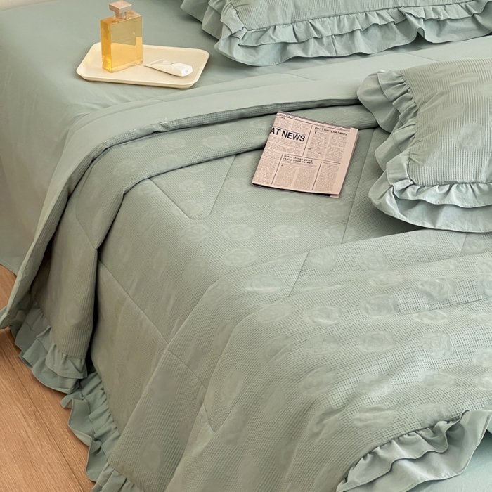 91家纺网 家纺一手货源 找家纺 昔可 2022新款60支水洗棉华夫格夏被 山茶薄荷绿