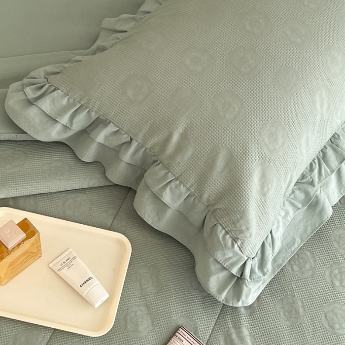 91家纺网 家纺一手货源 找家纺 昔可 2022新款60支水洗棉华夫格夏被 山茶薄荷绿