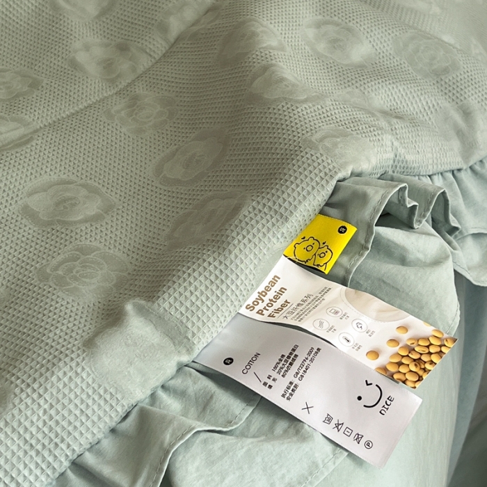 91家纺网 家纺一手货源 找家纺 昔可 2022新款60支水洗棉华夫格夏被 山茶薄荷绿