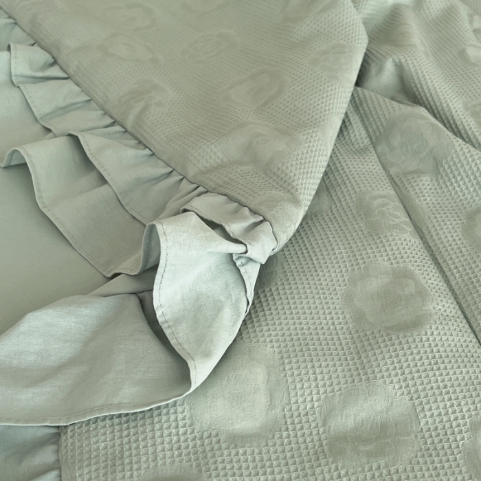 91家纺网 家纺一手货源 找家纺 昔可 2022新款60支水洗棉华夫格夏被 山茶薄荷绿