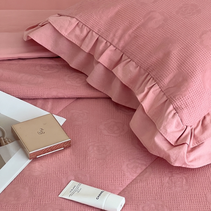 91家纺网 家纺一手货源 找家纺 昔可 2022新款60支水洗棉华夫格夏被 山茶粉