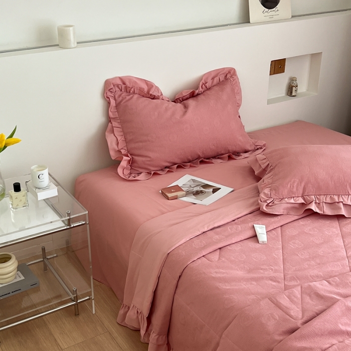 91家纺网 家纺一手货源 找家纺 昔可 2022新款60支水洗棉华夫格夏被 山茶粉