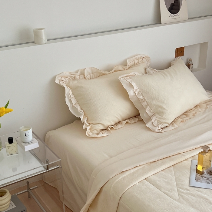 91家纺网 家纺一手货源 找家纺 昔可 2022新款60支水洗棉华夫格夏被 山茶米白