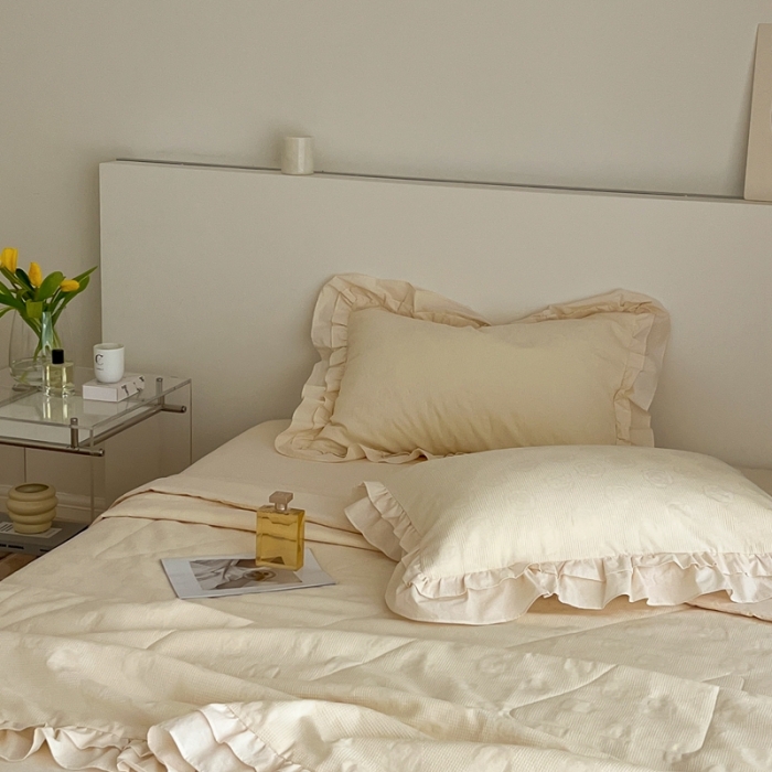 91家纺网 家纺一手货源 找家纺 昔可 2022新款60支水洗棉华夫格夏被 山茶米白