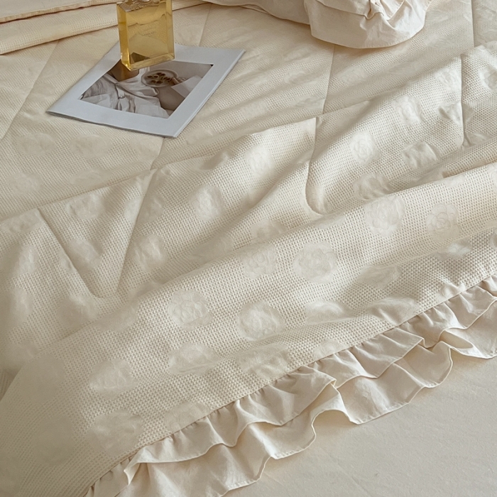 91家纺网 家纺一手货源 找家纺 昔可 2022新款60支水洗棉华夫格夏被 山茶米白