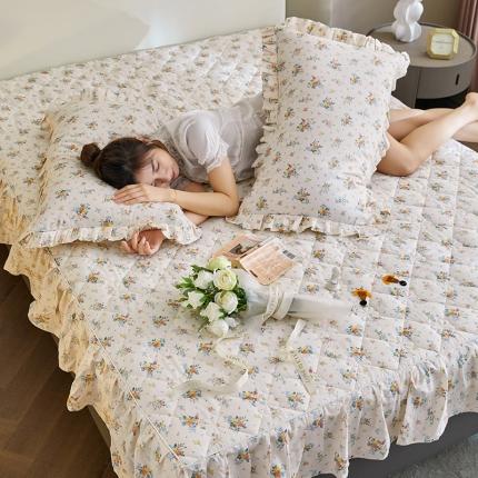 铭动家纺 2023新款大豆双层夹棉花边床笠 大豆夹棉-小清新