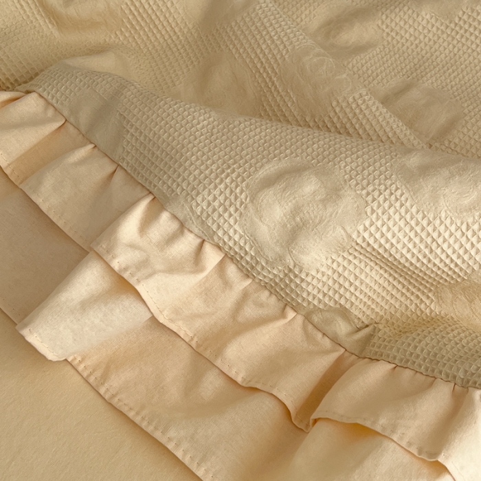 91家纺网 家纺一手货源 找家纺 昔可 2022新款60支水洗棉华夫格夏被 山茶嫩黄