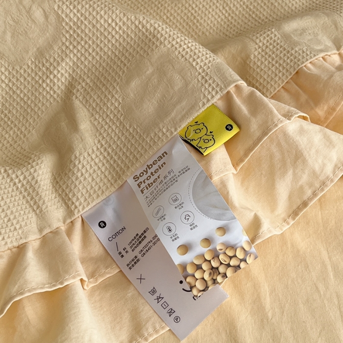 91家纺网 家纺一手货源 找家纺 昔可 2022新款60支水洗棉华夫格夏被 山茶嫩黄