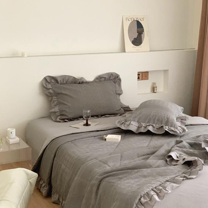 91家纺网 家纺一手货源 找家纺 昔可 2022新款60支水洗棉华夫格夏被 四花格灰