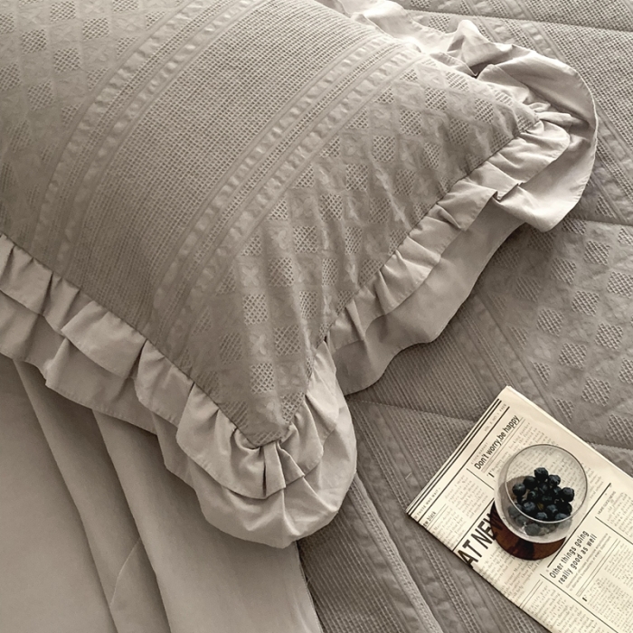 91家纺网 家纺一手货源 找家纺 昔可 2022新款60支水洗棉华夫格夏被 四花格灰