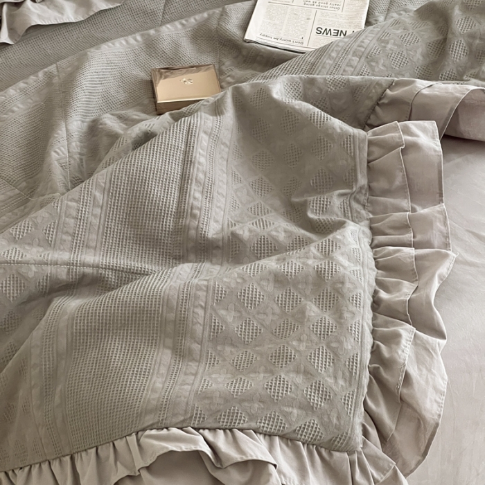 91家纺网 家纺一手货源 找家纺 昔可 2022新款60支水洗棉华夫格夏被 四花格灰