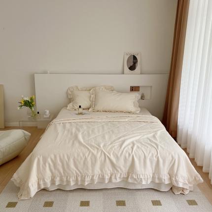 昔可 2022新款60支水洗棉华夫格夏被 四花格米白