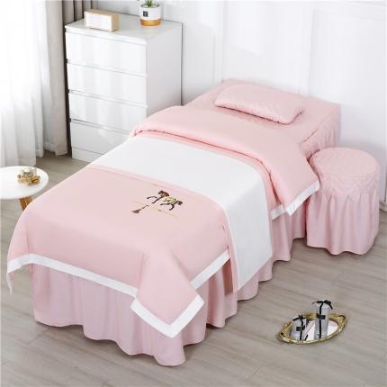 依靠家纺 2022新款活性印染工艺美容床罩四件套-马系列 马-粉色