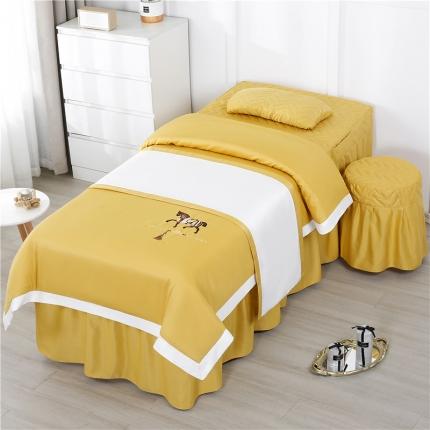 依靠家纺 2022新款活性印染工艺美容床罩四件套-马系列 马-黄色