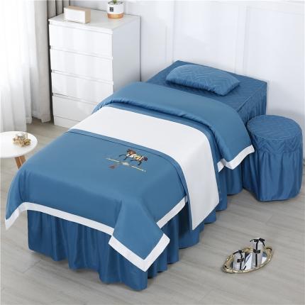 依靠家纺 2022新款活性印染工艺美容床罩四件套-马系列 马-蓝色