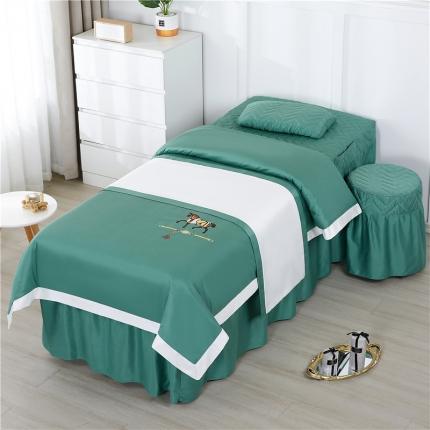 依靠家纺 2022新款活性印染工艺美容床罩四件套-马系列 马-绿色