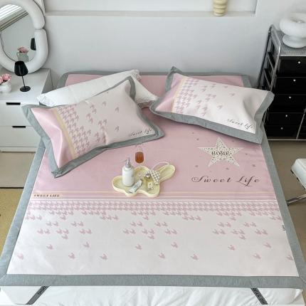 91家纺网 家纺一手货源 找家纺 昔可 2022新款大版数码水洗冰沐丝凉席 星光闪闪粉