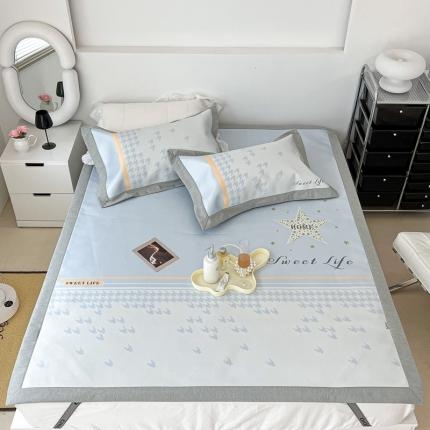 91家纺网 家纺一手货源 找家纺 昔可 2022新款大版数码水洗冰沐丝凉席 星光闪闪蓝