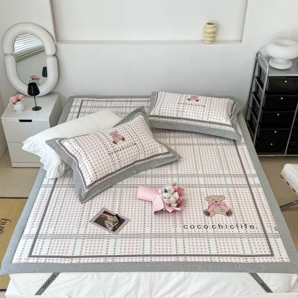 昔可 2022新款大版数码水洗冰沐丝凉席 可可熊粉