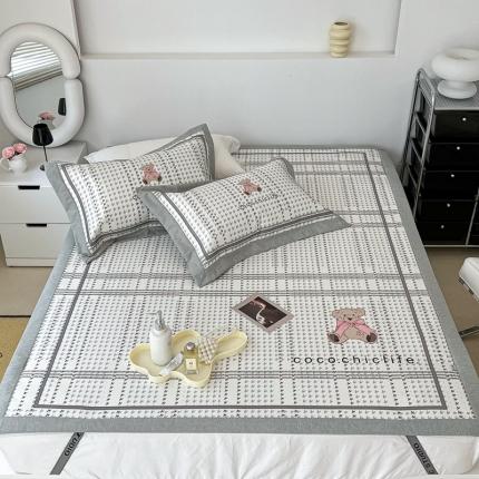 昔可 2022新款大版数码水洗冰沐丝凉席 可可熊蓝