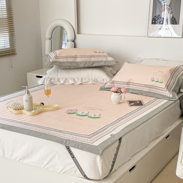 91家纺网 家纺一手货源 找家纺 昔可 2022新款大版数码水洗冰沐丝凉席 铃兰季节米