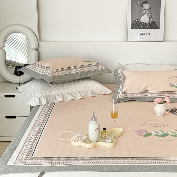 91家纺网 家纺一手货源 找家纺 昔可 2022新款大版数码水洗冰沐丝凉席 铃兰季节米